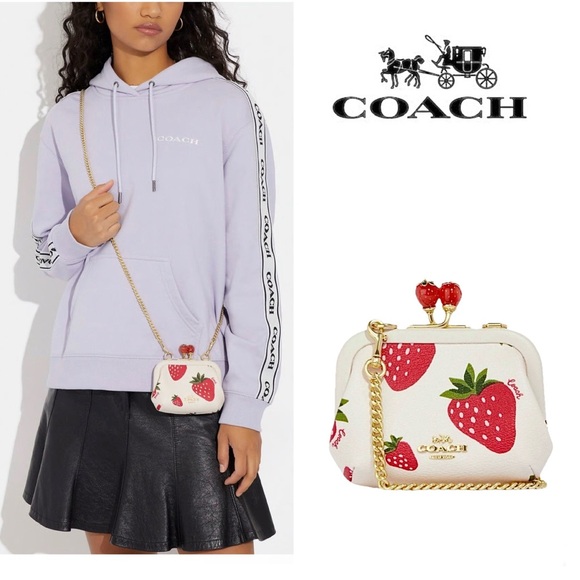 Coach Handbags - Rare! 🍓Coach Nora Kisslock Card Case Crossbody Chalk & Wild Strawberry + COA🍓